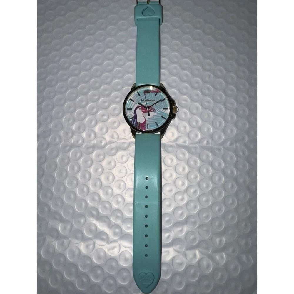Toucan Juicy Couture Girls Watch With Gold Around Face And Teal Silicone Band